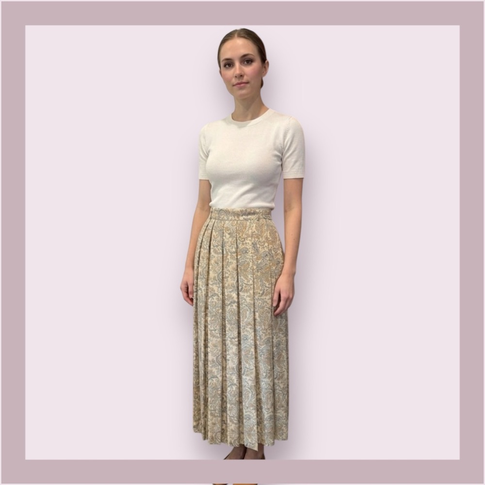 Liz Claiborne Vintage Silk Floral Paisley Pleated Midi Skirt - Picture 1 of 6